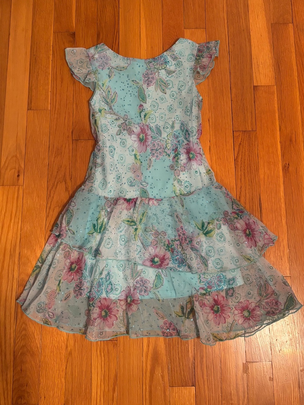 Amy Byer Girls Size 7 Blue Pink Floral Dress